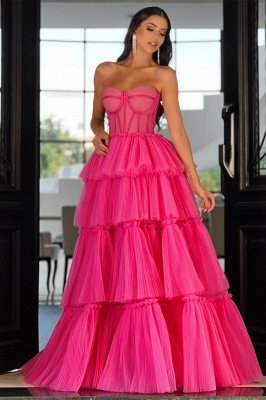 Beautiful Sweetheart Strapless Tulle A-Line Prom Dresses