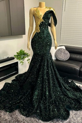Fabulous Jewel Neck Off-The-Shoulder Sequined Mermaid Prom Dresses