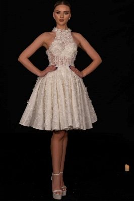 Stylish High Neck Sleeveless Knee-Length A-Line Lace Prom Dresses