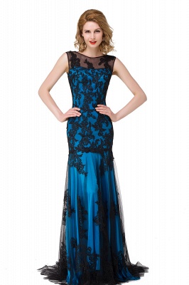 DANIELA | Scoop Neck lace Applique Mermaid Black Prom dresses_5