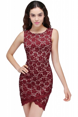 Bodycon Round Neck Short Lace Burgundy Homecoming Dress_2