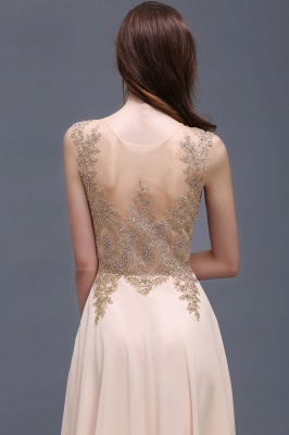 Elegant Sheer Lace Applique Chiffon Floor Length Long Evening Dress_6