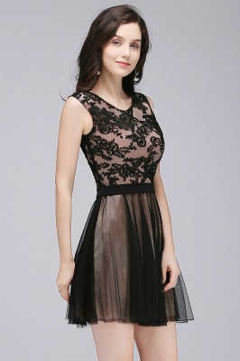 Short Lace Appliques Tulle Sleeveless Prom Dress_6