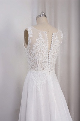 Elegant Long V-neck Chiffon A-Line Appliques Lace Pearl Wedding Dress_4