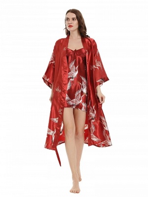 Women's Sexy Imitate Silk Pajamas Dressing Gown_2