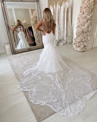 Sexy Jewel  Sleeveless Lace Backless Mermaid Wedding Dress_3