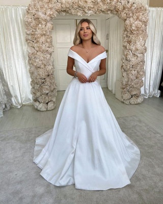 Off The Shoulder Sweetheart A Line Wedding Dress | Sweep Train Wedding Gown_2