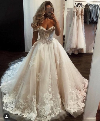 Gorgeous Long A-line Princess Tulle Off-the-shoulder Lace Wedding Dress_2