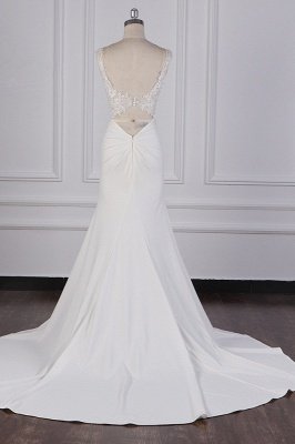Elegant Sleeveless Ivory Satin Tulle Mermaid Wedding Dresses With Lace Appliques_6