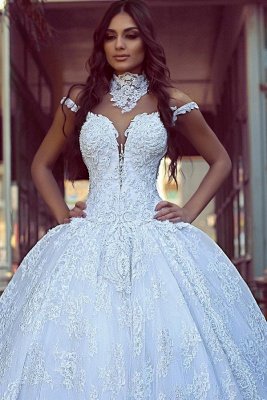 Lace High Neck Ball Gown Wedding Dresses | Sheer Back Wedding Gown_1