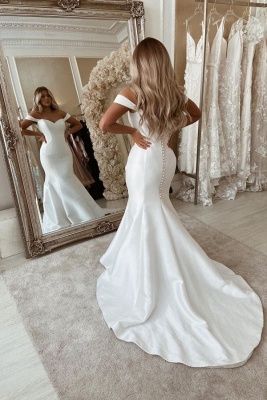 Sexy  Off The Shoulder Backless Sweetheart Fitted Mermaid Wedding Dresses_1