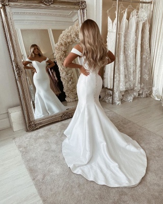 Sexy  Off The Shoulder Backless Sweetheart Fitted Mermaid Wedding Dresses_2