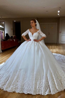 Sweetheart Lace Princess Wedding Dresses with Long Sleeves | Ball Gown Bridal Dress_2