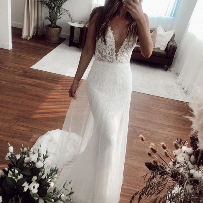Sexy Straps Applique Crystal Floor Length Fitted Mermaid Wedding Dresses With Detachable Skirt_3