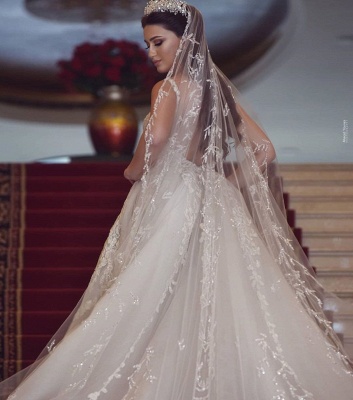 Elegant Sleeveless Ivory Lace Ruffles A-Line Wedding Dresses_4