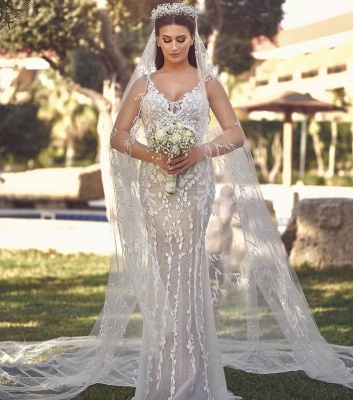 Elegant Sleeveless Ivory Lace Ruffles A-Line Wedding Dresses_2