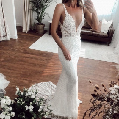 Sexy Straps Applique Crystal Floor Length Fitted Mermaid Wedding Dresses With Detachable Skirt_2