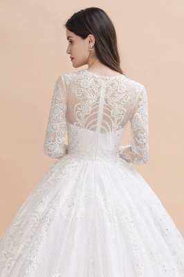 Long Sleeve Jewel Applique A Line Wedding Dresses | Crystal Wedding Gown_9