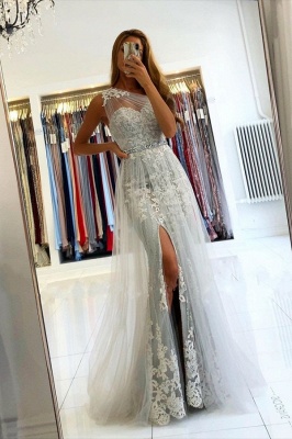 Unique Long One Shoulder Mermaid Prom Dress with Side Split Tulle Train_1