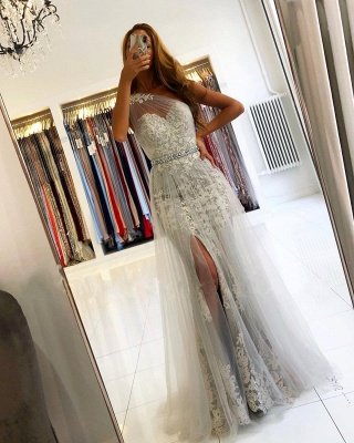 Unique Long One Shoulder Mermaid Prom Dress with Side Split Tulle Train_3