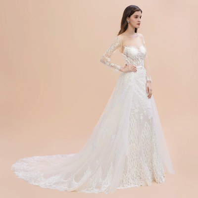 Long Sleeve Jewel Applique A Line Lace Wedding Dresses_10