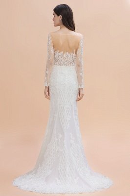 Long Sleeve Jewel Applique A Line Lace Wedding Dresses_4