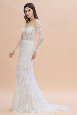 Long Sleeve Jewel Applique A Line Lace Wedding Dresses_6
