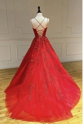 Modest Long Tulle Appliques Lace Backless A-line Prom Dress_3