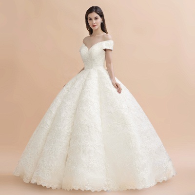 Gorgeous Off The Shoulder Ball Gown Wedding Dress | Lace Backless Bridal Gown_8