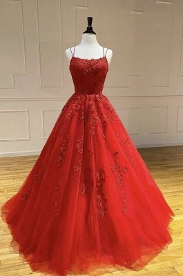Modest Long Tulle Appliques Lace Backless A-line Prom Dress_4