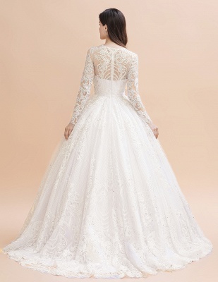 Long Sleeve Jewel Applique A Line Wedding Dresses | Crystal Wedding Gown_3