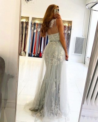 Unique Long One Shoulder Mermaid Prom Dress with Side Split Tulle Train_2