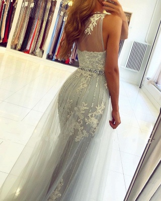 Unique Long One Shoulder Mermaid Prom Dress with Side Split Tulle Train_6