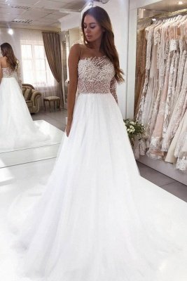 One Shoulder Crystal Tulle A Line Wedding Dress | Backless Bridal Gown_1