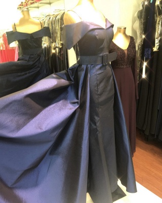 Elegant Long Off-the-shoulder A-line Taffeta Prom Dress with Detachable Train Belt_4