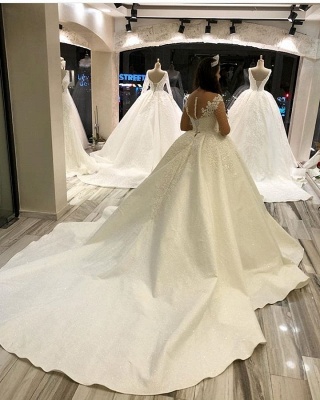Gorgeous Long Princess Satin Sweetheart Wedding Dress with Sleeves_4