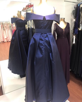 Elegant Long Off-the-shoulder A-line Taffeta Prom Dress with Detachable Train Belt_3