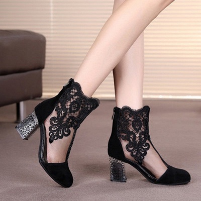Black Lace Chunky Sexy Boots_3