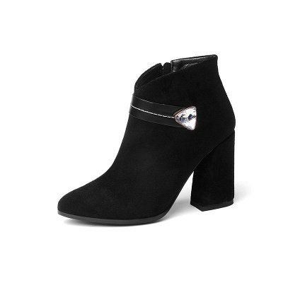 Zipper Chunky Heel Daily Suede Elegant Pointed Toe Boots_6