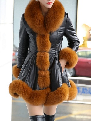Fluffy Pockets Paneled A-line Fur and Shearling Coat_4