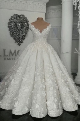 Gorgeous Sleeveless Crystal Ball Gown Wedding Dresses  with Handmade Flowers_1
