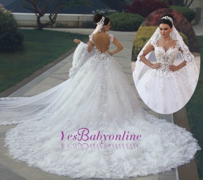 Luxurious Lace Sleeveless Appliques Princess Wedding Dress_1