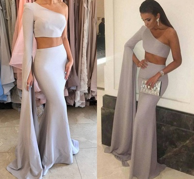 Mermaid Stunning Two-Pieces One-Shoulder Floor-Length Prom Dress_4