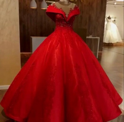 Gorgeous Off-the-shoulder Beading Appliques Floor-length Ball Gown Prom Dress_3