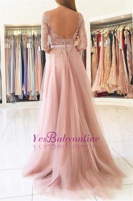 Long Elegant Half-Sleeve Lace Split Evening Dress_1