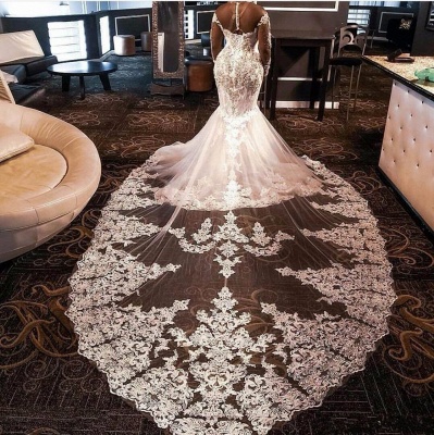 High Neck Crystal Mermaid Wedding Dresses with Long Sleeves_2
