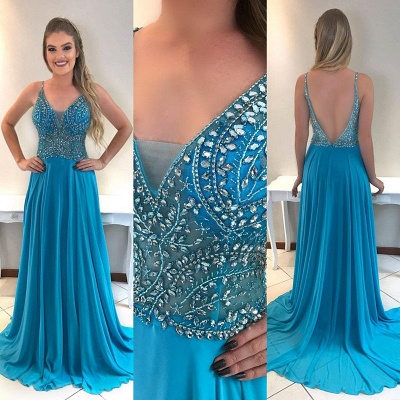 Sleeveless V-Neck Crystal Elegant  Prom Dress_3