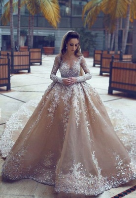 Luxury Ball Gown Wedding Dresses | Long Sleeves Beading Bridal Gowns_1