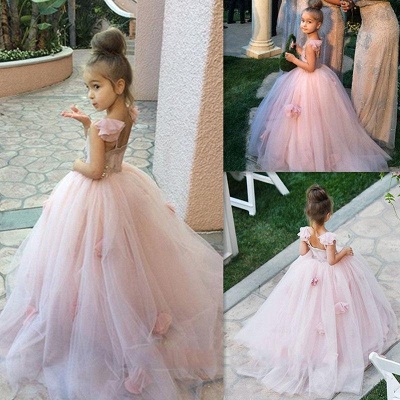 Sweet Pink Tulle Flower Girl Dress | Cute Long Children Dresses BA1419_4