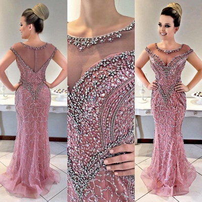 Luxurious Cap-sleeve Mermaid Crystal Sequins Prom Dress_3